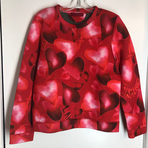Red Valentino Heart Print Sweatshirt Knit Top Stretch Logo Fitted